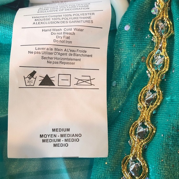 Shimmer & Shine Sparkling Teal Costume Gold accent Jumpsuit Girls Medium (7/8) - Picture 10 of 11